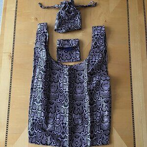 Baggu Pink Snakeskin Bag + Pouch